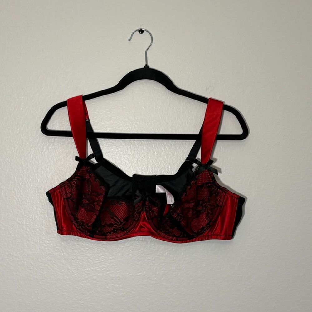 Cacique Balconette Bra 42D Red Black Lace NWT Sexy Lingerie